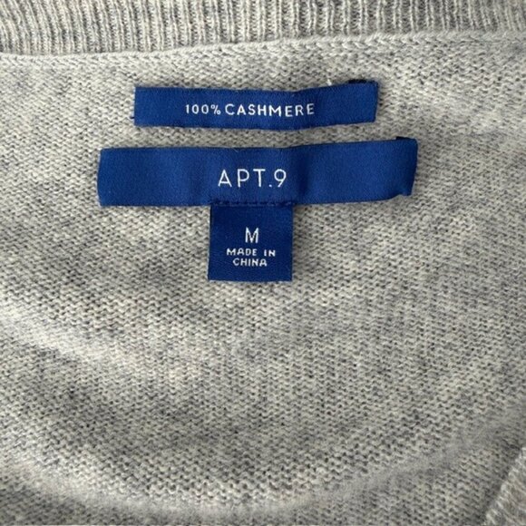 APT 9 100% Cashmere Light Heather Gray V Neck Tunic Sweater Medium - Picture 10 of 11
